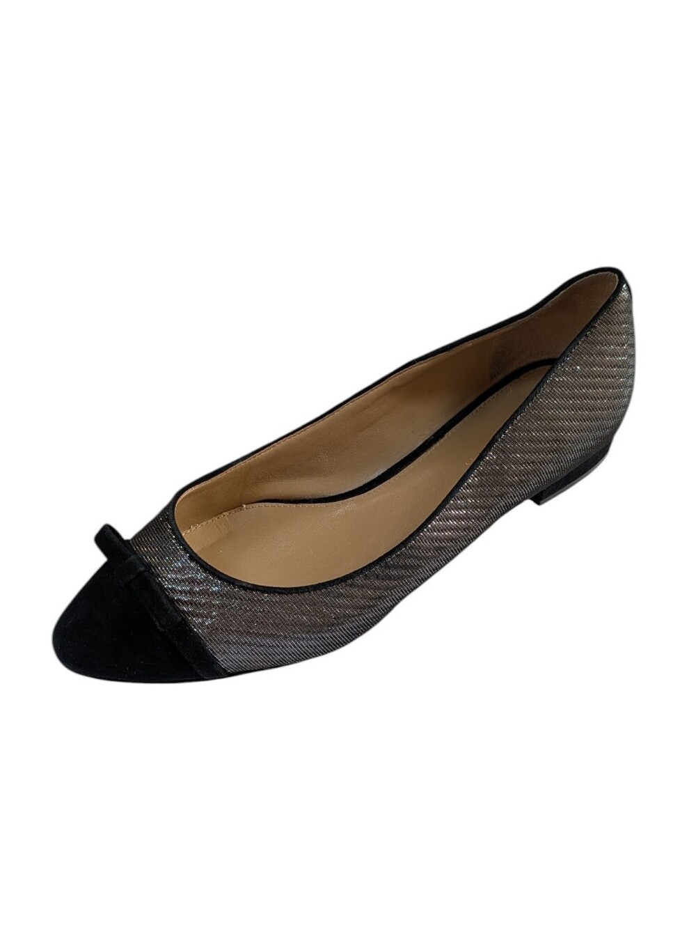 Talbots, Edison, Silver Metallic And Black Suede Bow Accent Flats. Size 9.5